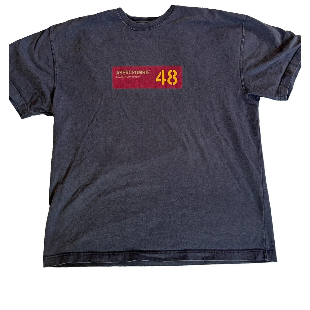Abercrombie & Fitch Men's navy blue Graphic Logo Crewneck T-Shirt Cotton Knit L